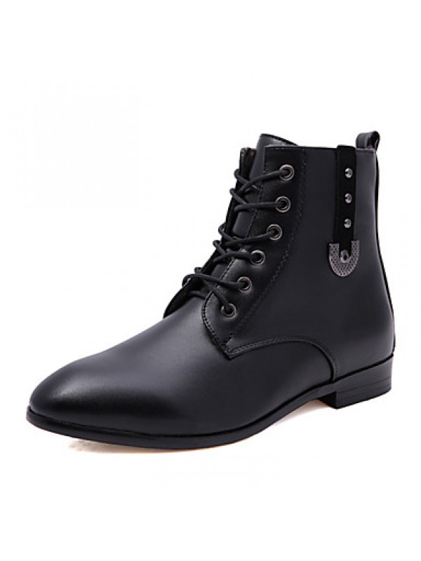 Shoes Leather / Leatherette Outdoor / Casual / Athletic Boots Outdoor / Casual / Athletic Flat Heel Rivet Black / White  