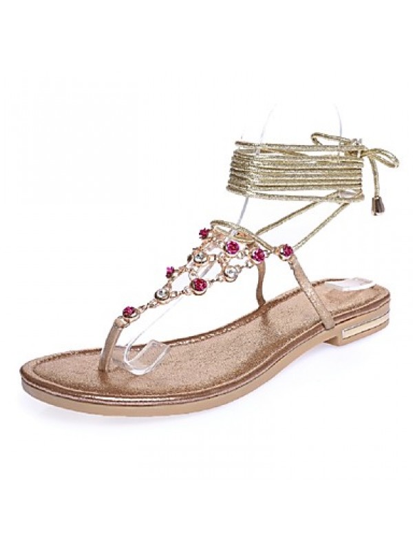 Women's Shoes Leather Low Heel Gladiator / Ankle Strap Sandals Office & Career / Dress / Casual Silver / Gold