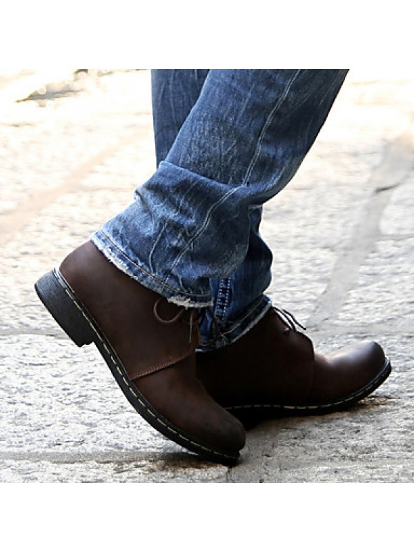 Shoes Leather Casual Boots Casual Low Heel Lace-up Black / Brown  