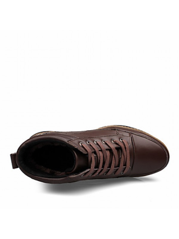 Shoes Leather Casual Boots Casual Flat Heel Lace-up Black / Brown  