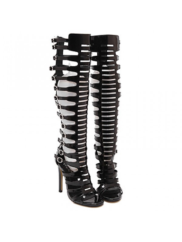 Women's Shoes Patent Leather Stiletto Heel Open Toe Sandals Dress Black