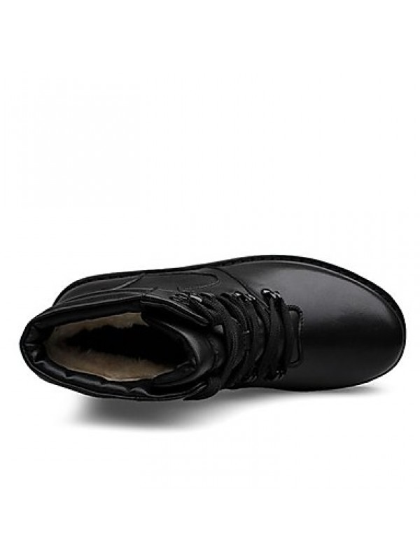 Shoes Leather Casual Boots Casual Low Heel Lace-up Black  