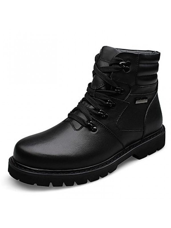 Shoes Leather Casual Boots Casual Low Heel Lace-up Black  