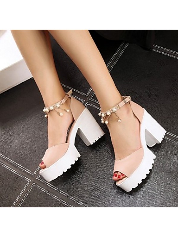 Women's Shoes Leatherette Chunky Heel Peep Toe Sandals Wedding / Office & Career / Party & Evening Blue / Pink / White