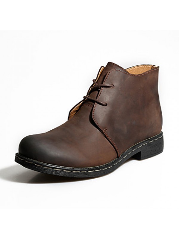 Shoes Leather Casual Boots Casual Low Heel Lace-up Black / Brown  