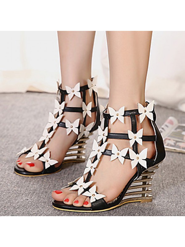 Women's Shoes Leatherette Wedge HeelOpen Toe Sandals Dress Black / White