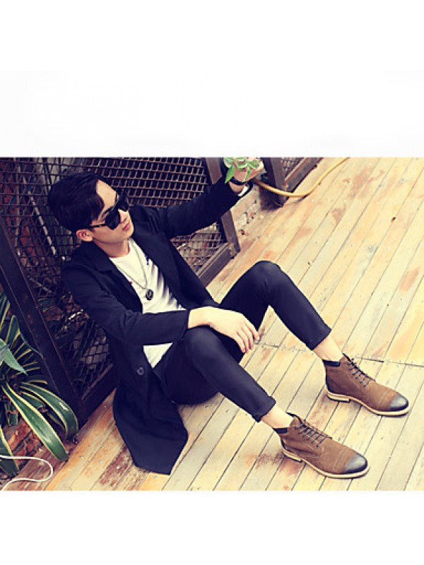 Shoes Leather Casual Boots Casual Low Heel Lace-up Black / Brown  