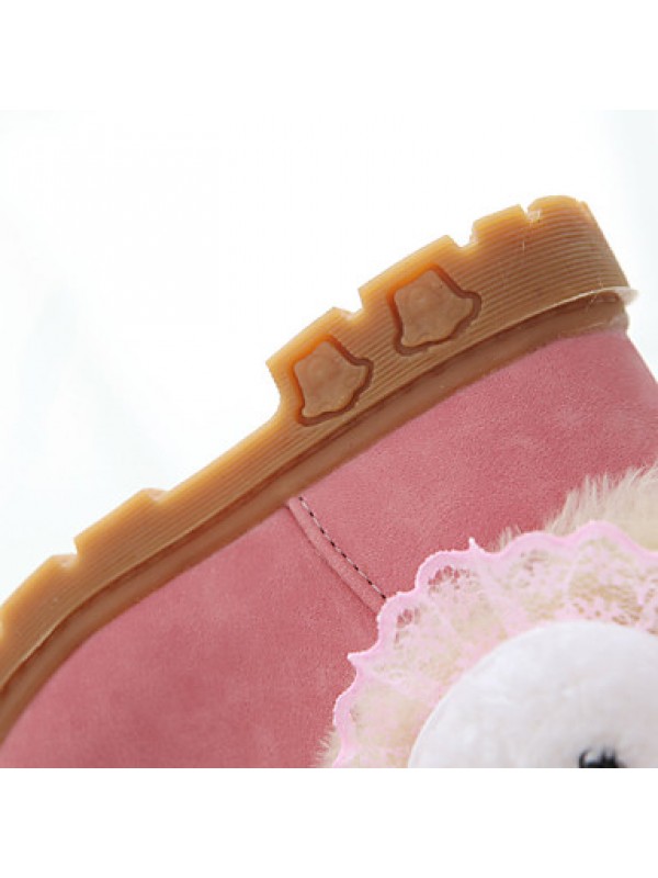 Girl's Boots Fall / Winter Fashion Boots PU Outdoor / Casual Flat Heel Fur Brown / Pink / Red Walking  