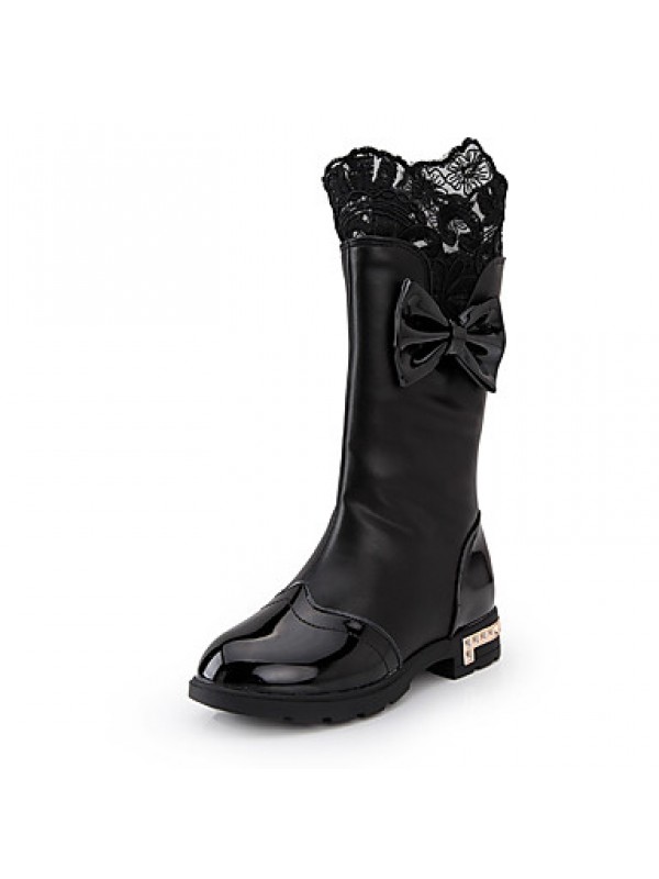 Girl's Boots Fall / Winter Comfort PU Casual Flat Heel Zipper Black / Red / Burgundy Walking  