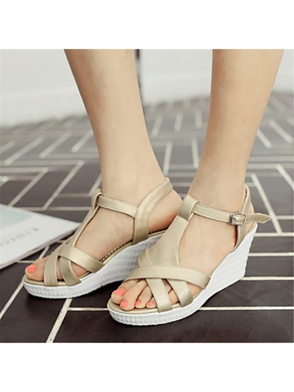 Women's Shoes Leatherette Wedge Heel Wedges Sandals Wedding / Party & Evening / Dress / Casual White / Silver