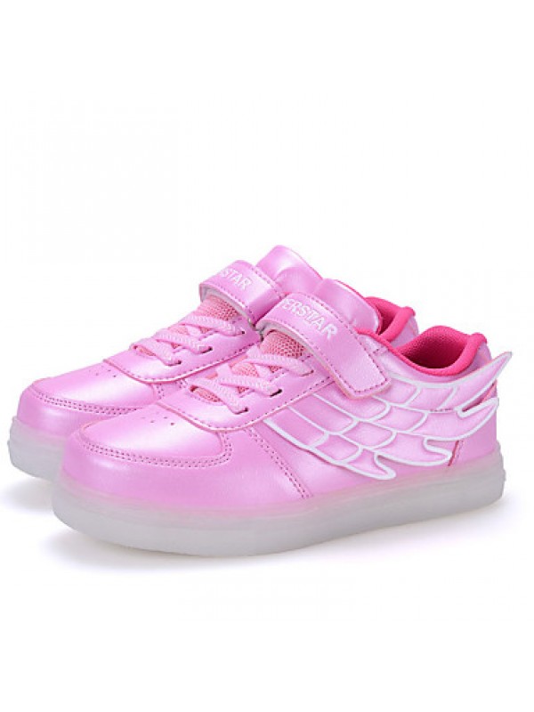 LED Girl's Sneakers Spring / Fall Comfort Tulle / PU Casual Flat Heel Magic Tape / LED Blue / Pink / White Walking  