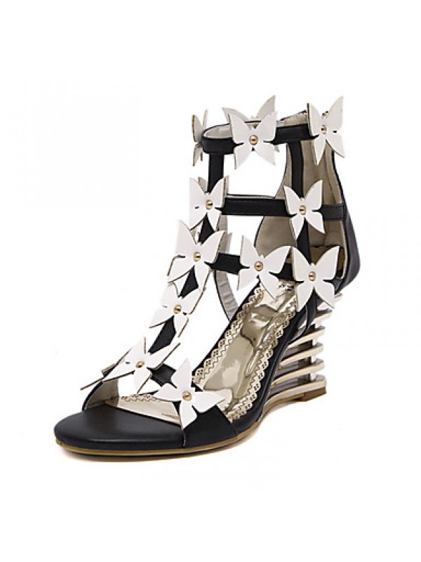 Women's Shoes Leatherette Wedge HeelOpen Toe Sandals Dress Black / White