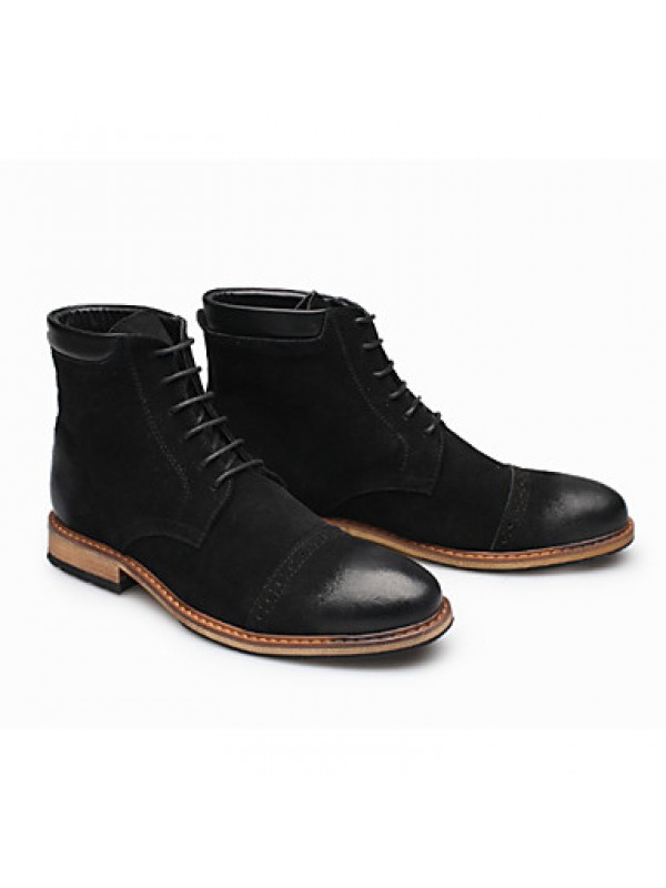 Shoes Leather Casual Boots Casual Low Heel Lace-up Black / Brown  