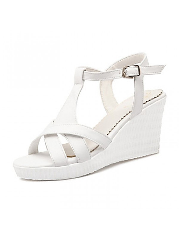 Women's Shoes Leatherette Wedge Heel Wedges Sandals Wedding / Party & Evening / Dress / Casual White / Silver