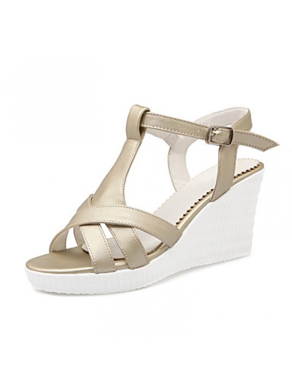 Women's Shoes Leatherette Wedge Heel Wedges Sandals Wedding / Party & Evening / Dress / Casual White / Silver