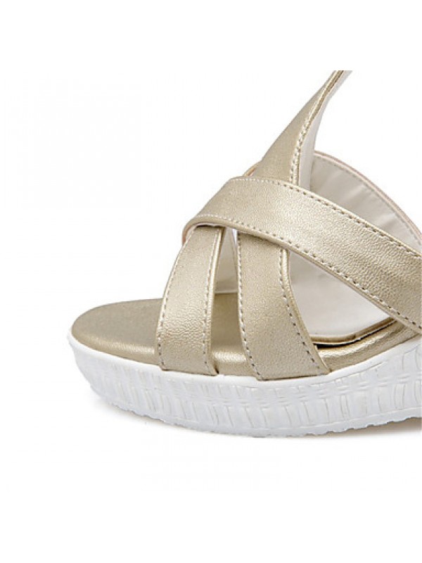 Women's Shoes Leatherette Wedge Heel Wedges Sandals Wedding / Party & Evening / Dress / Casual White / Silver