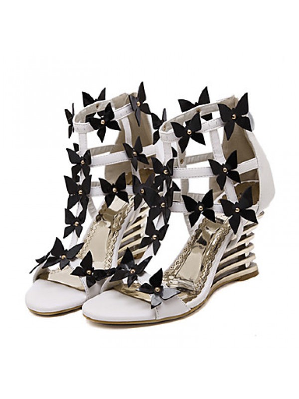 Women's Shoes Leatherette Wedge HeelOpen Toe Sandals Dress Black / White