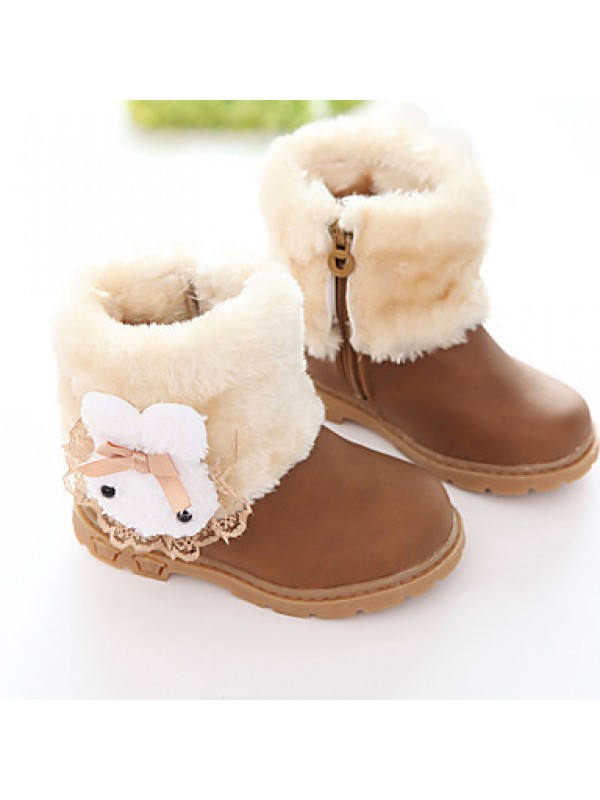 Girl's Boots Fall / Winter Fashion Boots PU Outdoor / Casual Flat Heel Fur Brown / Pink / Red Walking  