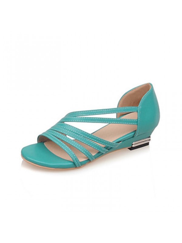 Women's Shoes Leatherette Wedge Heel Comfort / Open Toe Sandals Office & Career / Dress / Casual Black / Blue / Pink
