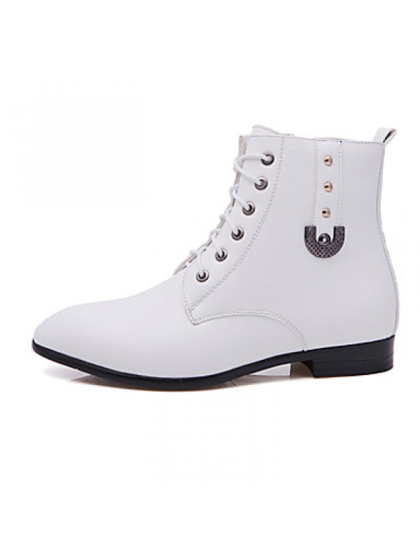 Shoes Leather / Leatherette Outdoor / Casual / Athletic Boots Outdoor / Casual / Athletic Flat Heel Rivet Black / White  