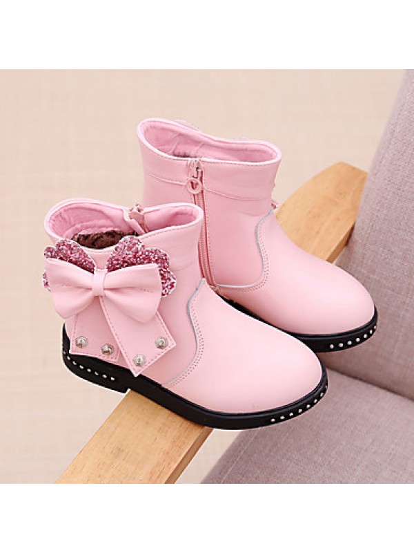 Girl's Boots Fall / Winter Comfort PU Casual Flat Heel Zipper Black / Pink / Red Walking  