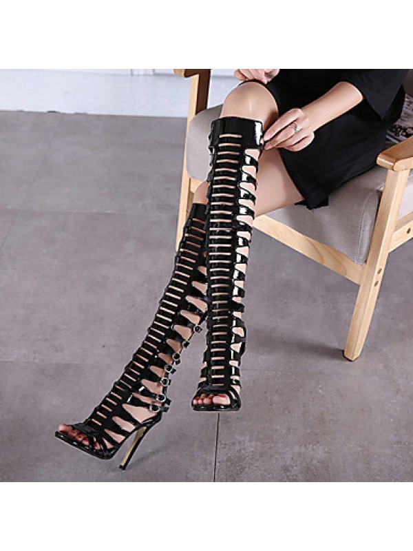 Women's Shoes Patent Leather Stiletto Heel Open Toe Sandals Dress Black