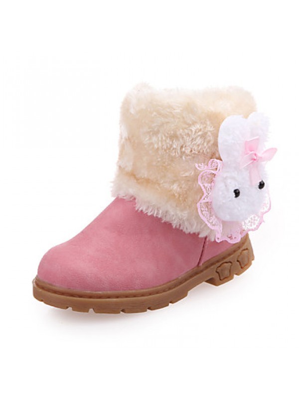 Girl's Boots Fall / Winter Fashion Boots PU Outdoor / Casual Flat Heel Fur Brown / Pink / Red Walking  