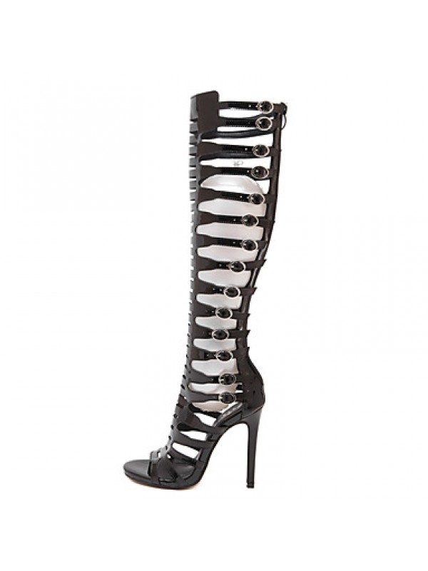 Women's Shoes Patent Leather Stiletto Heel Open Toe Sandals Dress Black