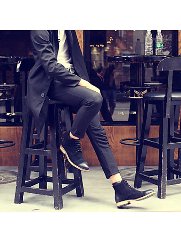 Shoes Leather Casual Boots Casual Low Heel Lace-up Black / Brown  