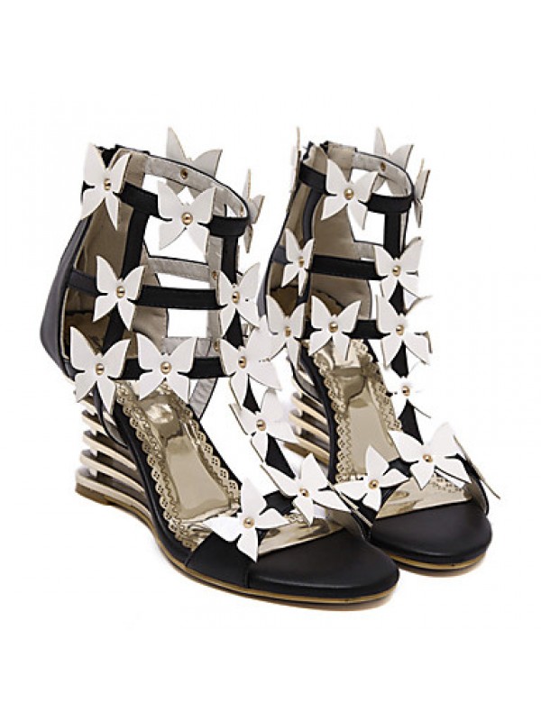 Women's Shoes Leatherette Wedge HeelOpen Toe Sandals Dress Black / White