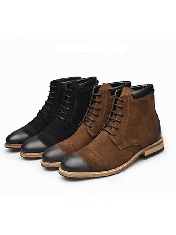 Shoes Leather Casual Boots Casual Low Heel Lace-up Black / Brown  