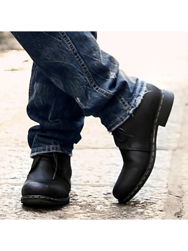 Shoes Leather Casual Boots Casual Low Heel Lace-up Black / Brown  