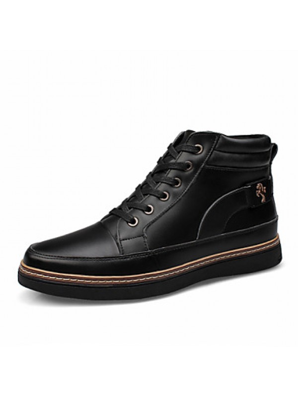Shoes Leather Casual Boots Casual Flat Heel Lace-up Black / Brown  