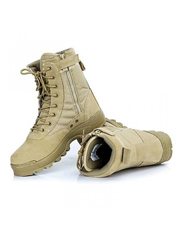 Shoes Leather Outdoor Boots Outdoor Flat Heel Lace-up Black / Khaki  