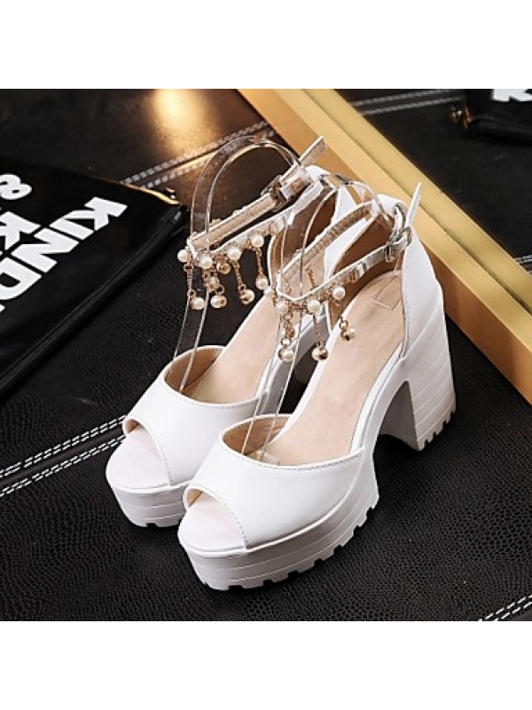 Women's Shoes Leatherette Chunky Heel Peep Toe Sandals Wedding / Office & Career / Party & Evening Blue / Pink / White