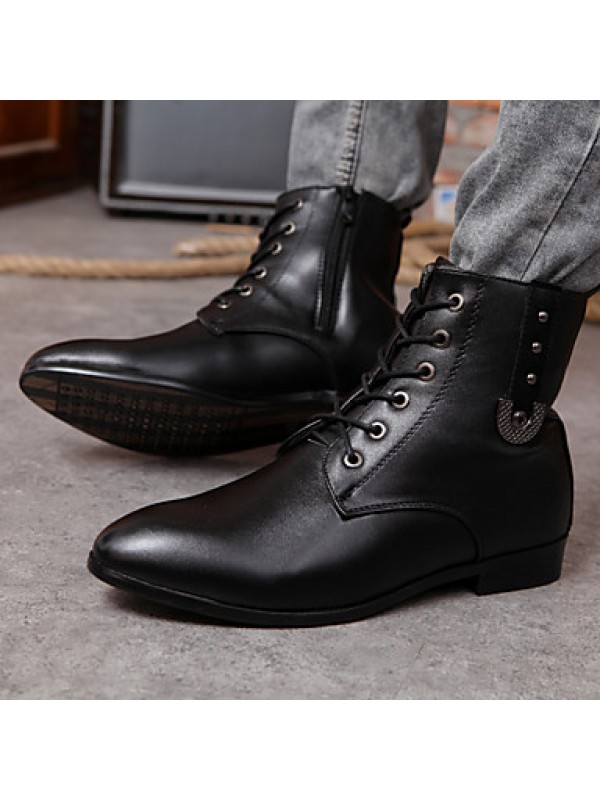 Shoes Leather / Leatherette Outdoor / Casual / Athletic Boots Outdoor / Casual / Athletic Flat Heel Rivet Black / White  