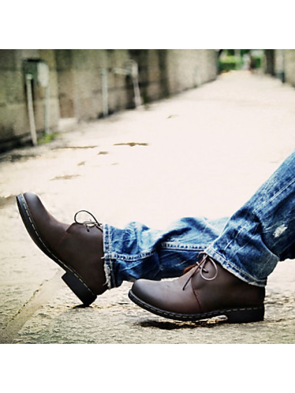 Shoes Leather Casual Boots Casual Low Heel Lace-up Black / Brown  