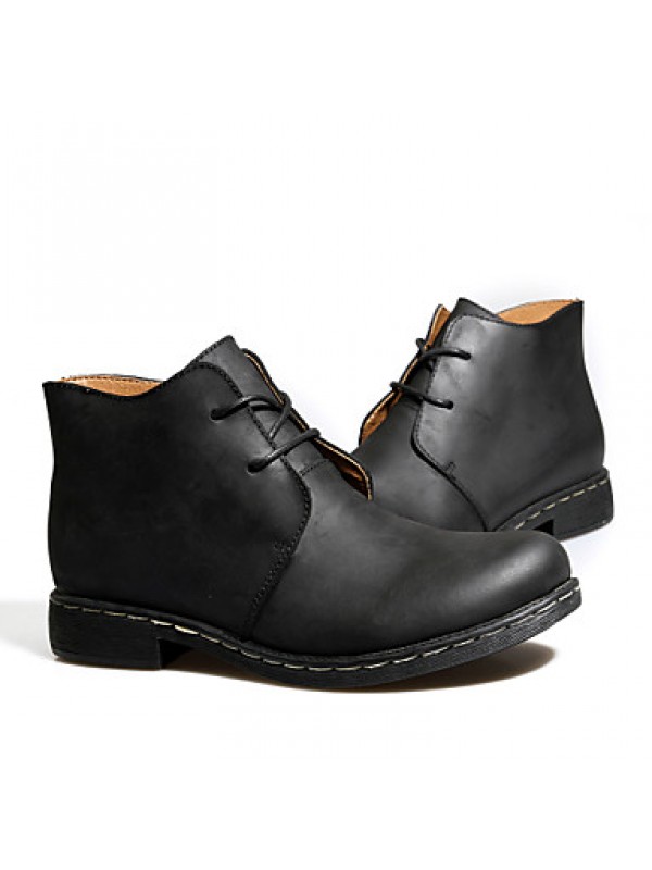 Shoes Leather Casual Boots Casual Low Heel Lace-up Black / Brown  