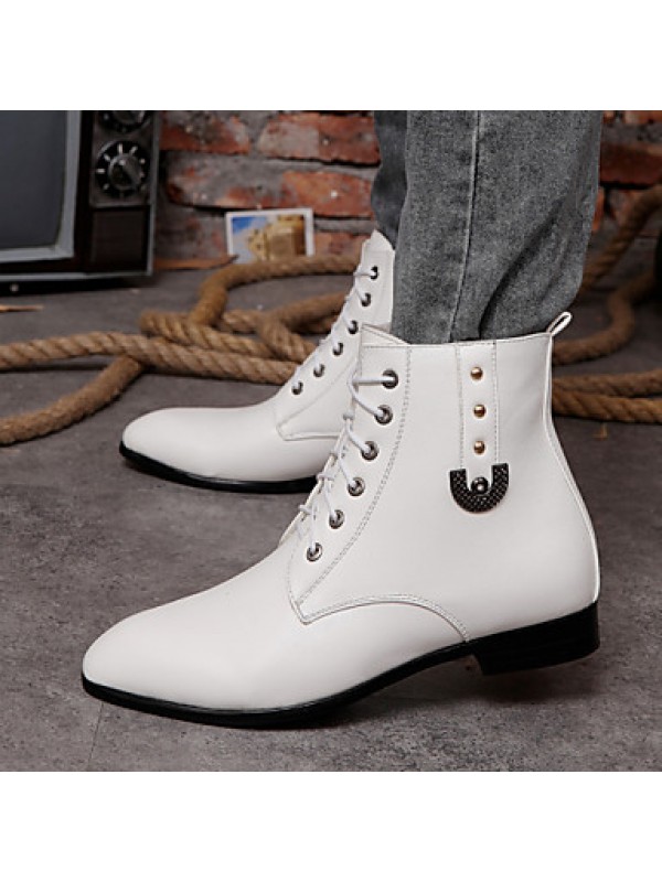 Shoes Leather / Leatherette Outdoor / Casual / Athletic Boots Outdoor / Casual / Athletic Flat Heel Rivet Black / White  