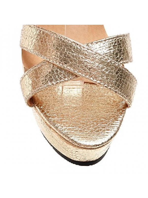 Women's Spring / Summer / Fall Peep Toe Leatherette Outdoor / Dress / Casual Stiletto Heel Buckle Black / Silver / Gold