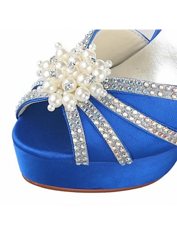 Women's Summer Heels Satin Wedding Stiletto Heel Pearl Black / Blue / Yellow / Pink / Purple / Red / Ivory / White / Silver / Champagne