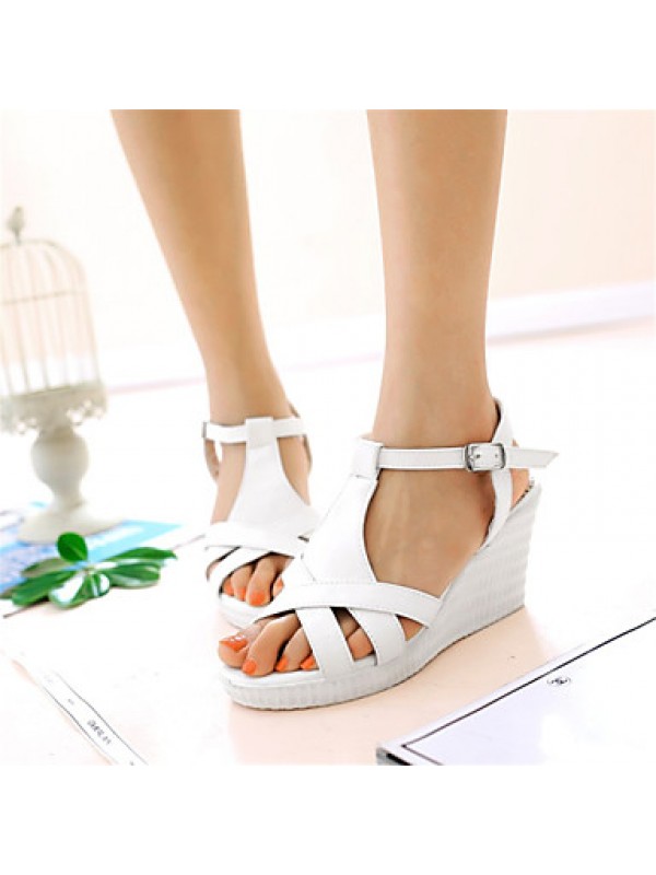 Women's Shoes Leatherette Wedge Heel Wedges Sandals Wedding / Party & Evening / Dress / Casual White / Silver
