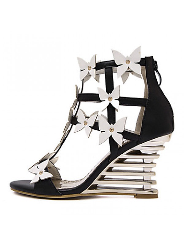 Women's Shoes Leatherette Wedge HeelOpen Toe Sandals Dress Black / White