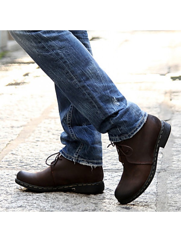 Shoes Leather Casual Boots Casual Low Heel Lace-up Black / Brown  