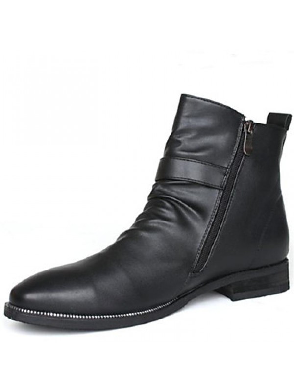 Shoes Casual Leather Boots Elevator Shoes Black  