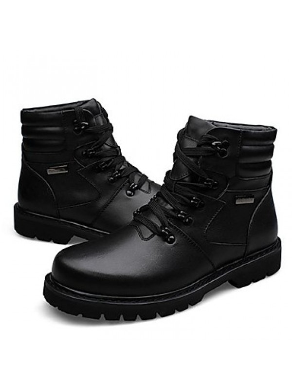 Shoes Leather Casual Boots Casual Low Heel Lace-up Black  