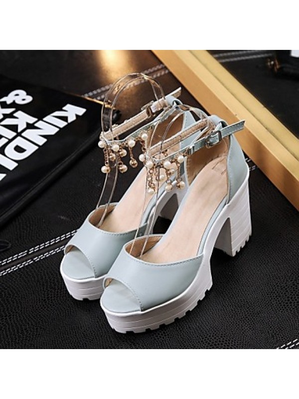 Women's Shoes Leatherette Chunky Heel Peep Toe Sandals Wedding / Office & Career / Party & Evening Blue / Pink / White