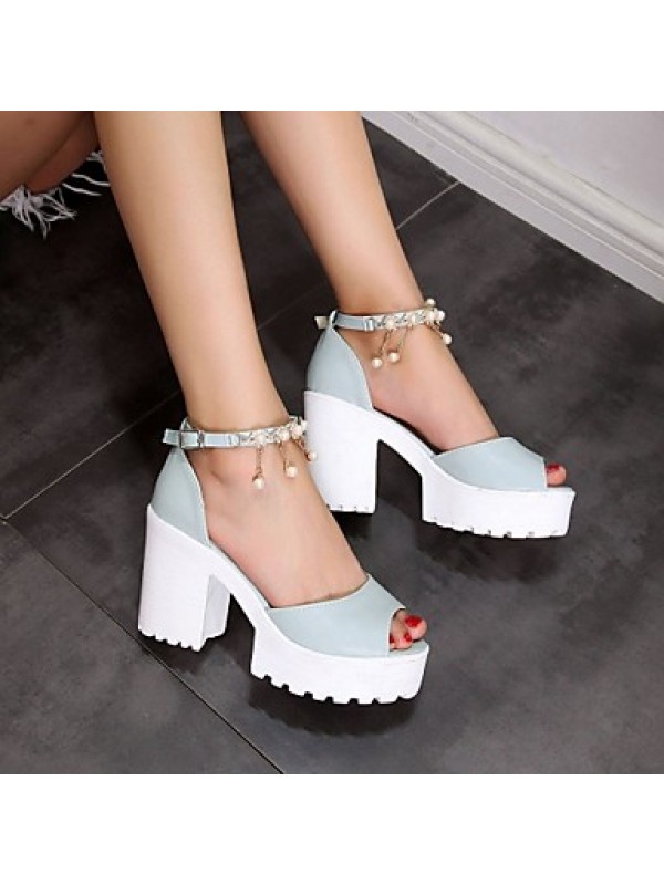 Women's Shoes Leatherette Chunky Heel Peep Toe Sandals Wedding / Office & Career / Party & Evening Blue / Pink / White