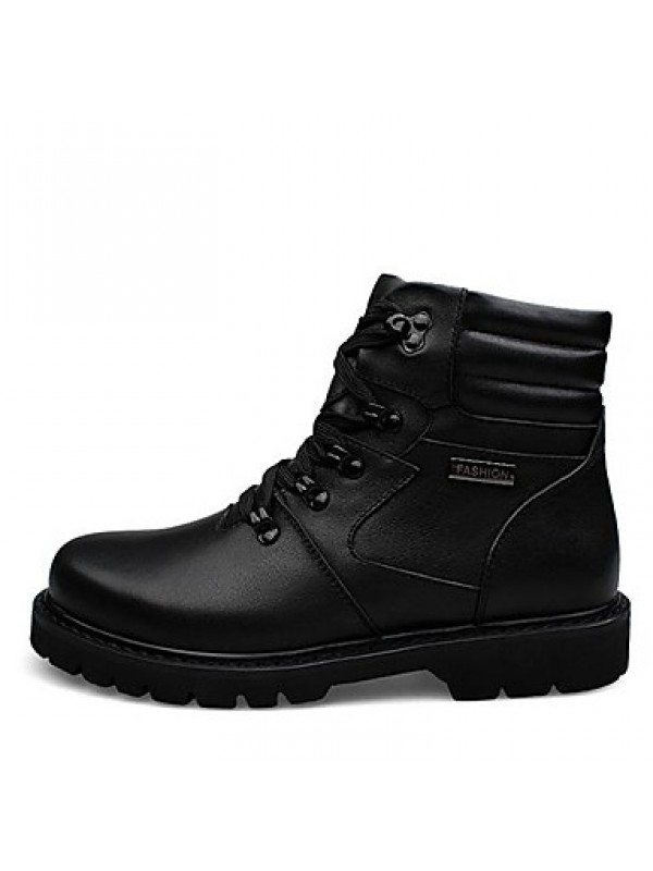 Shoes Leather Casual Boots Casual Low Heel Lace-up Black  