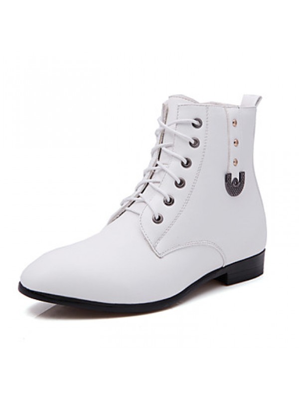 Shoes Leather / Leatherette Outdoor / Casual / Athletic Boots Outdoor / Casual / Athletic Flat Heel Rivet Black / White  